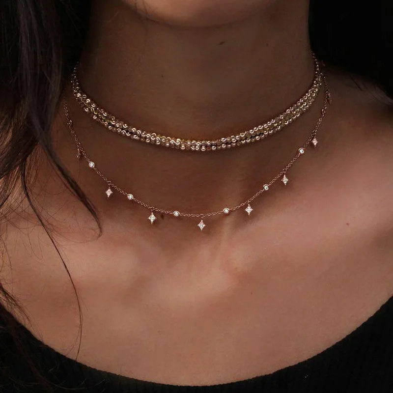 Новое модное многослойное женское ожерелье со звездами и кристаллами, золотое ожерелье, индивидуальное простое ожерелье