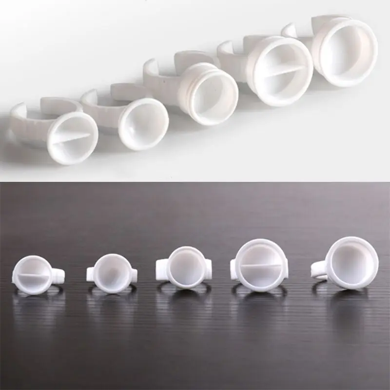 100pcs Plastic White Blue Eyelash Extension Glue Cups Ring for Eyebrow Permanent Makeup 6 Size Holders Container Tools           (51)