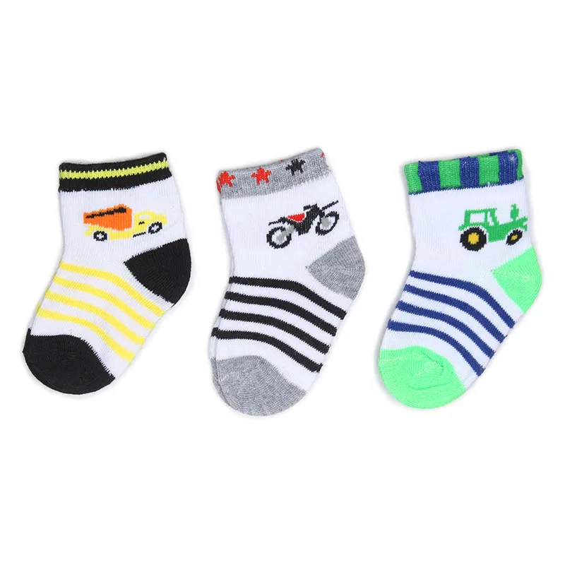 3 пара/лот, милые детские носки на весну-осень мягкие носки в полоску с машинками для новорожденных девочек и мальчиков дешевые носки для младенцев