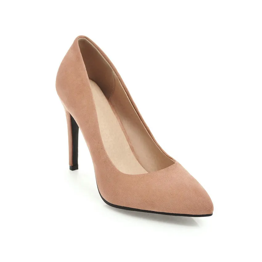 Beige 8cm QUTAA/ г. Женские туфли-лодочки модная женская обувь демисезонные универсальные свадебные туфли-лодочки из флока на тонком высоком каблуке с острым носком размеры 34-43 - Цвет: Beige 8cm
