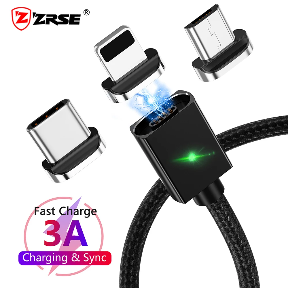 Магнитный кабель ZRSE 3A для Iphone Samsung быстрой зарядки Micro Usb кабели типа C Huawei Oneplus Xiaomi