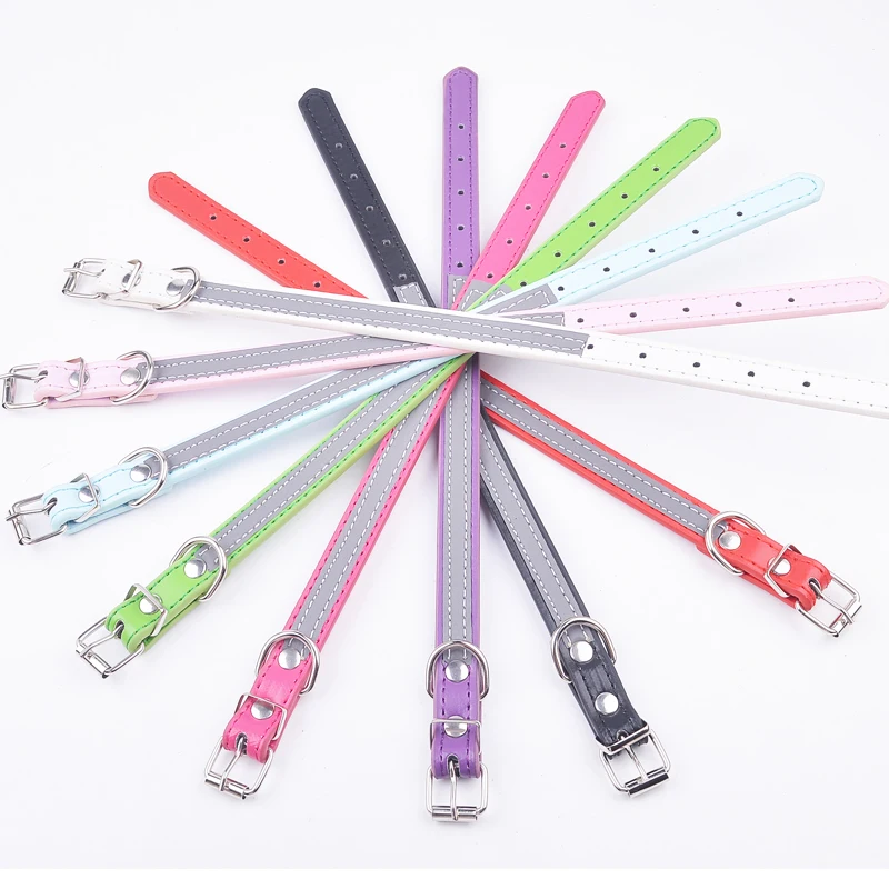

Reflective Dog Collar Fashion Pink Blue White Green Pu Leather Collars For Small Medium Dogs Chihuahua Yorkie Size S M L