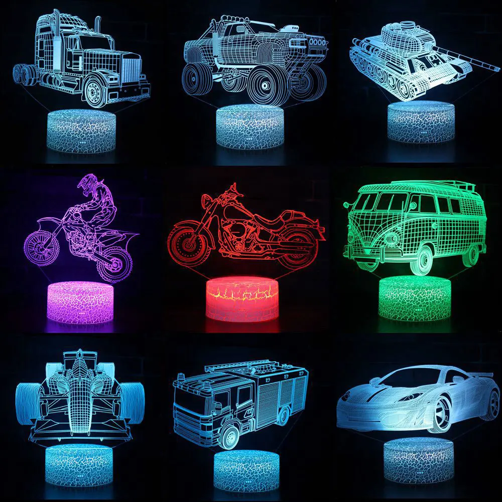 

Moto Motocycle 3D LED Night Lights 7 Colors Change Hologram Atmosphere Novelty Lava Lamp for Home Decoration Illusion Gift