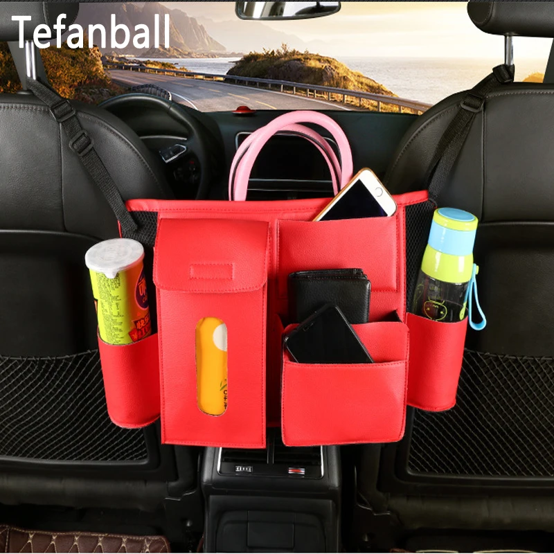 

Multifunction Car Rear Seat Back Storage Bag PU Leather Hanging Organizer Bag Auto Stowing Tidying Interior Accessories Supplies