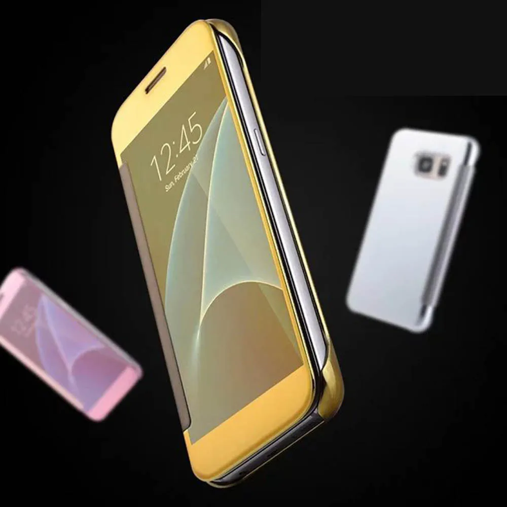 Для Samsung Galaxy A5 A3 A7 J1 J5 J7 S6 S7 край смарт Зеркало Чехол Флип Clear View прозрачный