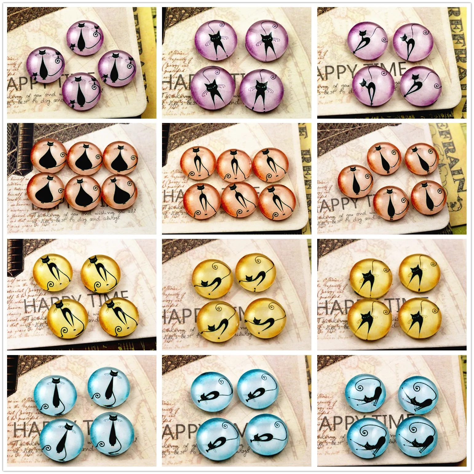 

New Fashion 20pcs 12mm Handmade Photo Glass Cabochons (Color cat series)
