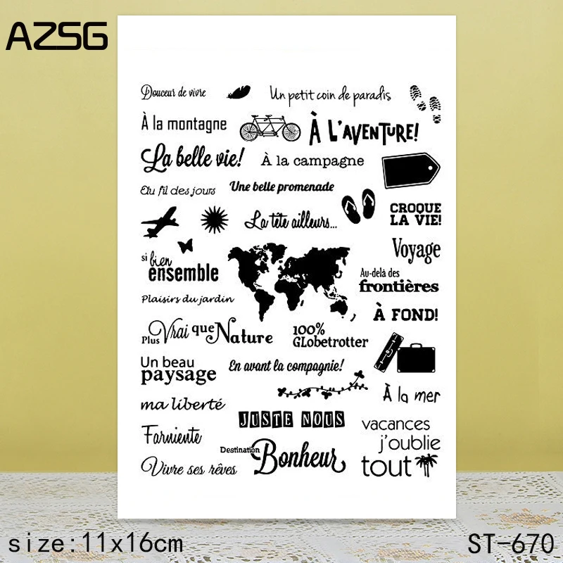 

AZSG World Map Bicycle Plane Clear Stamps/Seals For DIY Scrapbooking/Card Making/Album Decorative Silicone Stamp Crafts