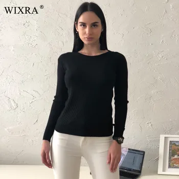 

Wixra Warm and Charm Womens Sweater Essential Tops Solid Boat Neck Long Sleeve Knitted Ribbed Pullovers Basic Sweaters for Women