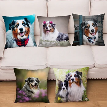 

HD Australian Shepherd Dog Print Cushion Cover Super Soft Short Plush Pillow Covers Throw Pillows Cases Home Decor Pillowcase