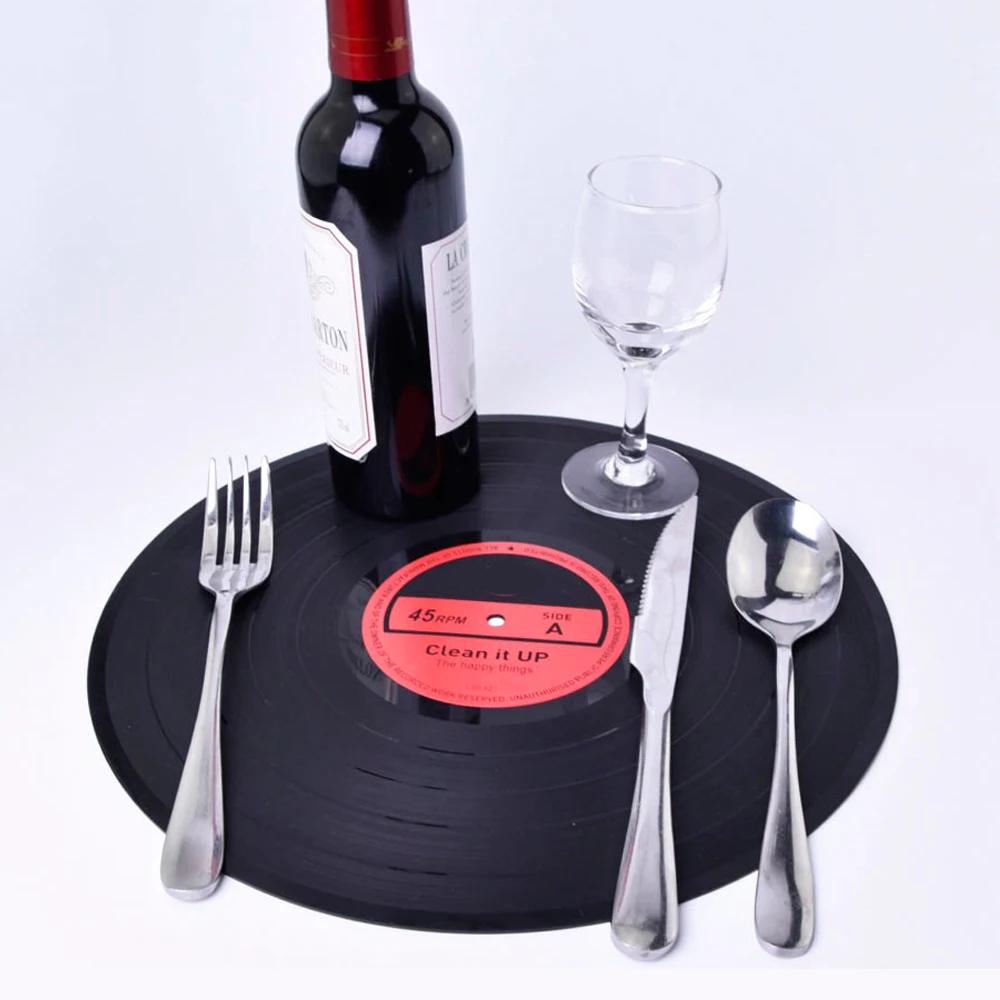 1 قطع CD حصيرة ريترو مسجل فينيل تحديد الموقع سيليكون المشروبات الوقايات الجدول كوب حصيرة المطبوعة نمط مكافحة تتلاشى المنزل ديكور 301-0807