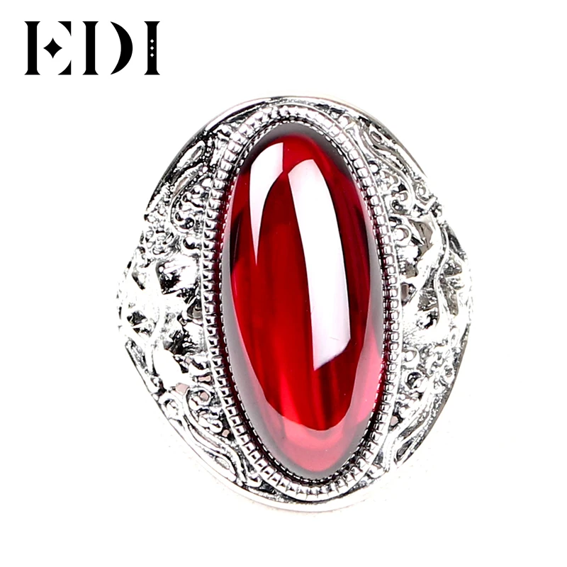 

EDI Retro Vintage 925 Sterling Silver Ring With Female Boule Corundum For Women Fashion Ring Finger Fine Jewelry For Women