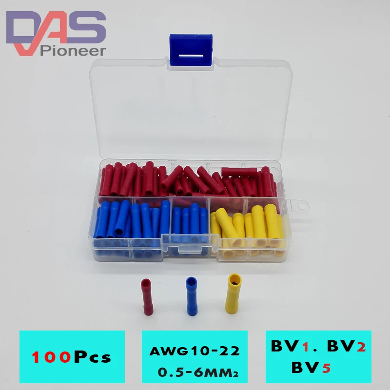 

100pcs BV1 BV2 BV5 Terminator wire connector Butt Connectors Assortment Joiner Crimp Electrical Wire Splice Terminal