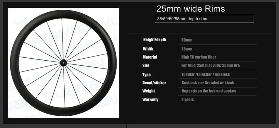 Yuan'an wheelsets 25mm width 50mm depth DT SWISS 240sHub clincher carbon road bike wheels with pillar 1432 spoke