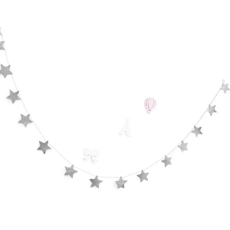 Золотые звезды висячие украшения для детской кроватки сетка гирлянда детские комнаты москитные сетки Сверкающая Звезда гирлянда овсянка для свадьбы Вечерние - Цвет: Серебристый