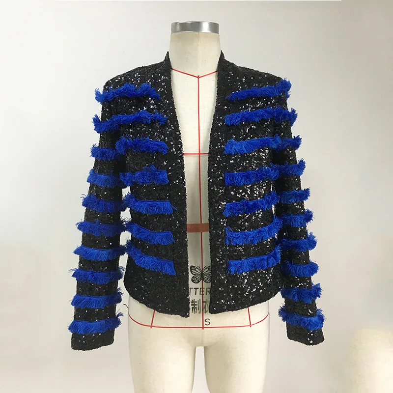 Высокое качество Дизайнерская Женская куртка с блестками верхняя одежда с кисточками на пуговицах льва короткие тонкие женские куртки пальто Топы Chaqueta Mujer