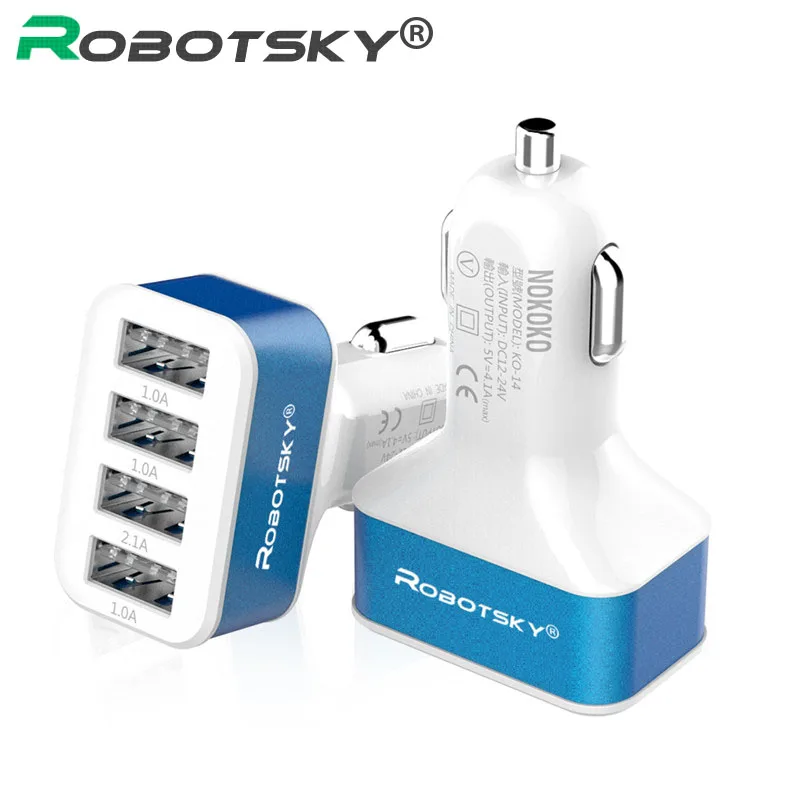 Robotsky USB Автомобильное зарядное устройство четыре порта 2.1A адаптер быстрой зарядки для iPhone 7 samsung Xiaomi huawei смартфонов планшета