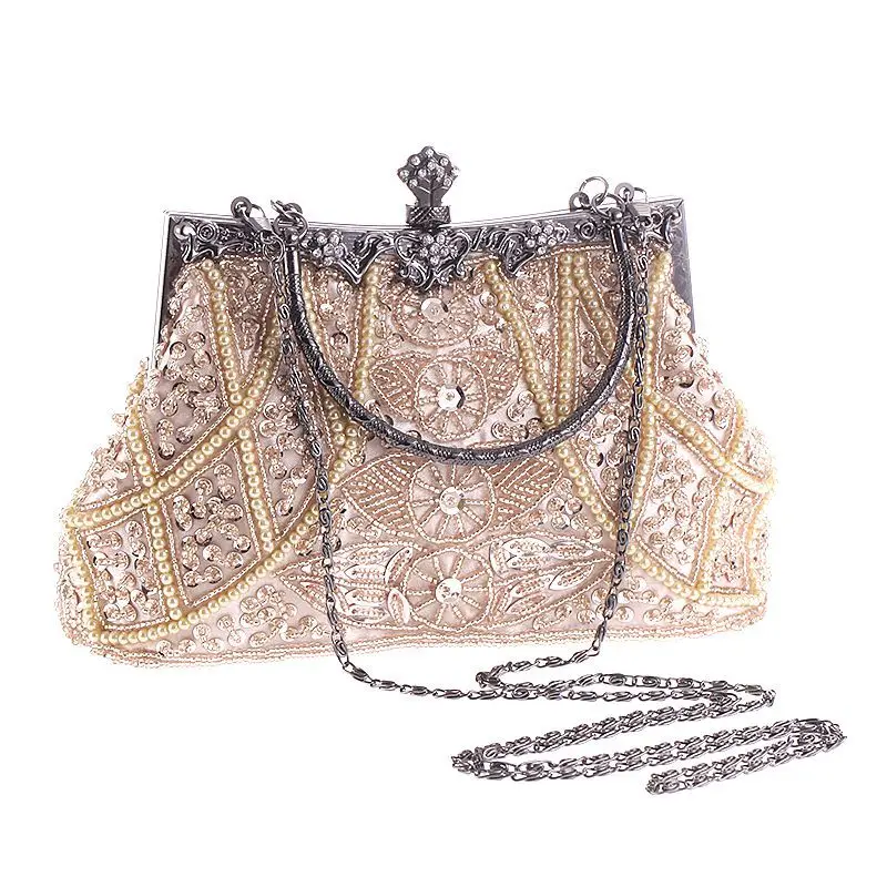 Vintage Evening Beaded Bags White Silver Wedding Bags For Bride Women ...
