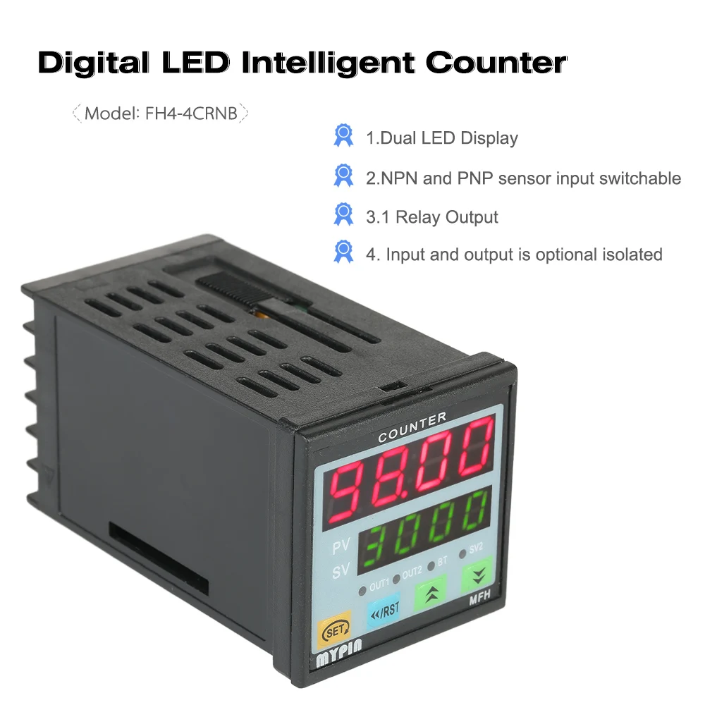 

MYPIN Multi-purpose Digital Preset 4 Counter Intelligent 90-260V AC/DC Length Counter Length Meter machine Relay Output PNP NPN