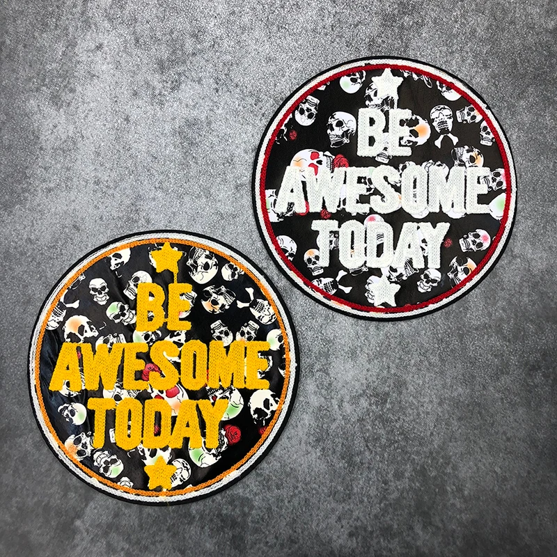 

JOD 21*21cm Round Large Biker Patches for Clothes Decorative Sewing Applications Embroidery Big Skull Patch Applique Backpack @