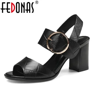 

FEDONAS Summer Shoes Woman 2020 Genuine Leather Elegant Gladiator High Heeled Pumps Fashion Platforms Female Shoes Sandals