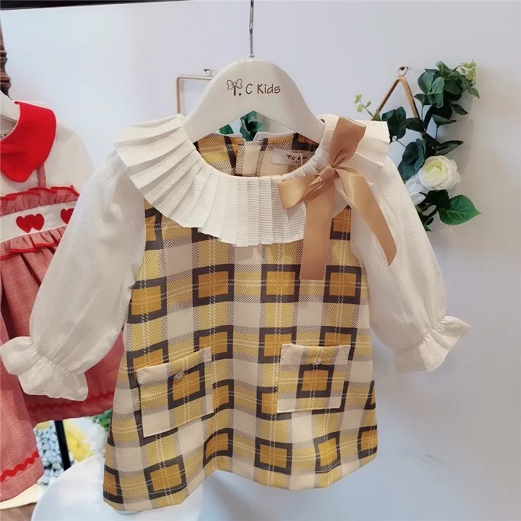 

little baby clothes 2019 new spring dress Rectangular plaid pattern girls cute long sleeve dress toddler cotton dresses