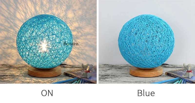 Horsten Wooden Table Lamp 20cm Multiple Colors Linen Woven Ball Lampshade Bedroom Bedside Lamp Wooden Desk Light  (11)