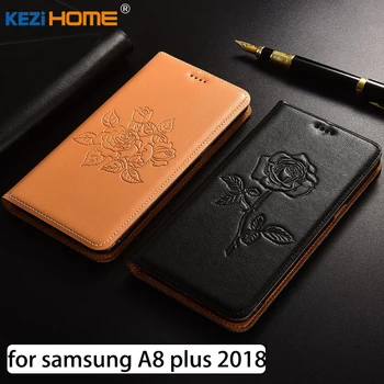 

for samsung A8 plus 2018 case Flip embossed genuine leather soft TPU back cover for samsung galaxy A8 plus 2018 coque