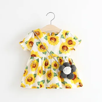 

Summer Variety of Pattern Printing Short Sleeve Baby Girl Dress Bright Yellow Floral Clothes for Lolita Mimi Dresses
