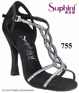 Suphini/вечерние танцевальные туфли ручной работы; мягкая стелька для сальсы; высокий расширяющийся к низу каблук; Профессиональные изготовленные из горного хрусталя; разноцветные атласные латинские туфли - Цвет: Black 10cm heel