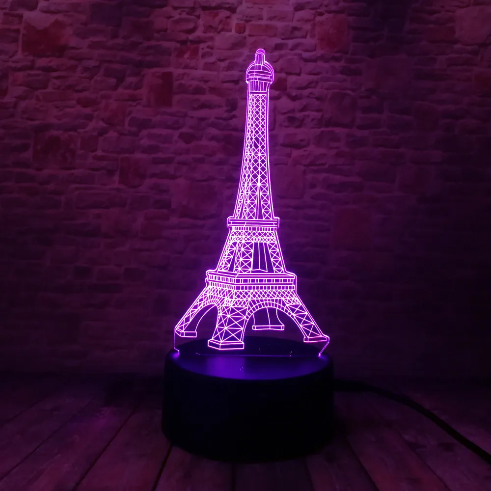 3D Модные Романтический Франция Эйфелева башня светодиодный ночной Светильник изменяемый RGB светодиодные лампы настроение Спальня настольная лампа детей друзей Семья подарки