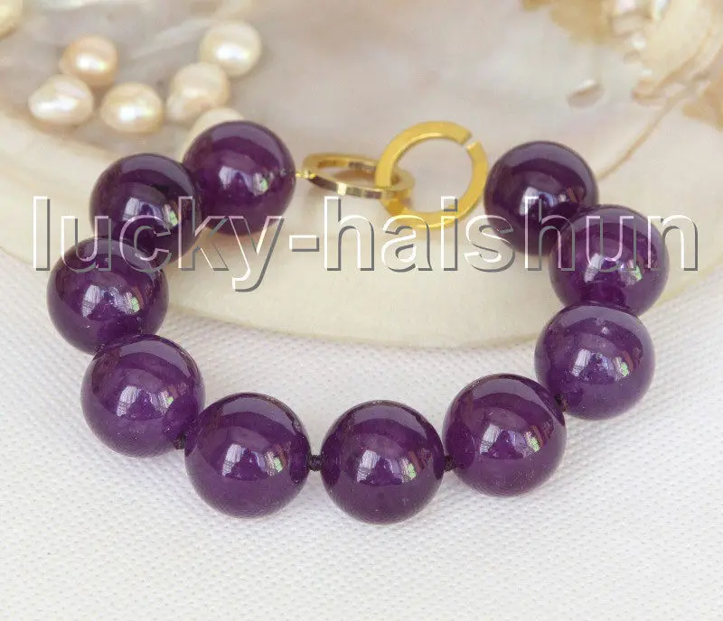 

Free Shipping >> Genuine 8" 18mm round amethyst bracelet gold plated clasp