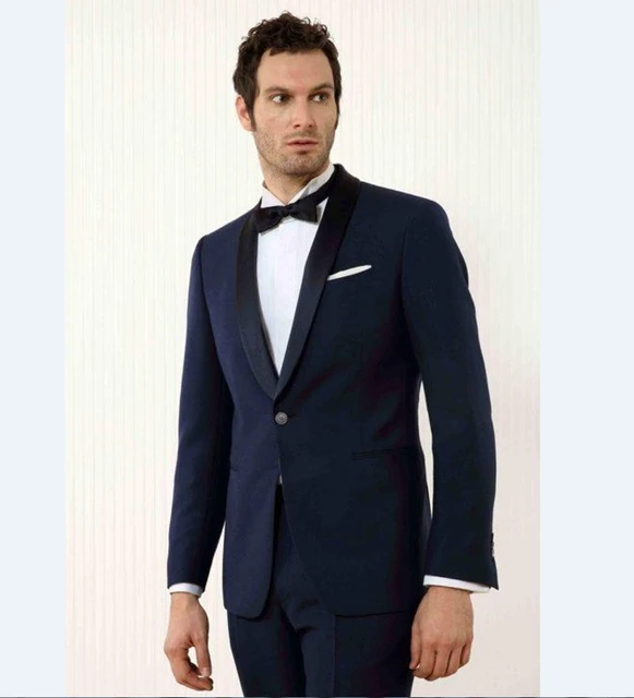 New Arrival Men Suits Groomsmen Shawl Black Lapel Groom Tuxedos Navy Blue  Wedding Best Man Suit (Jacket+Pants) for party formal - AliExpress