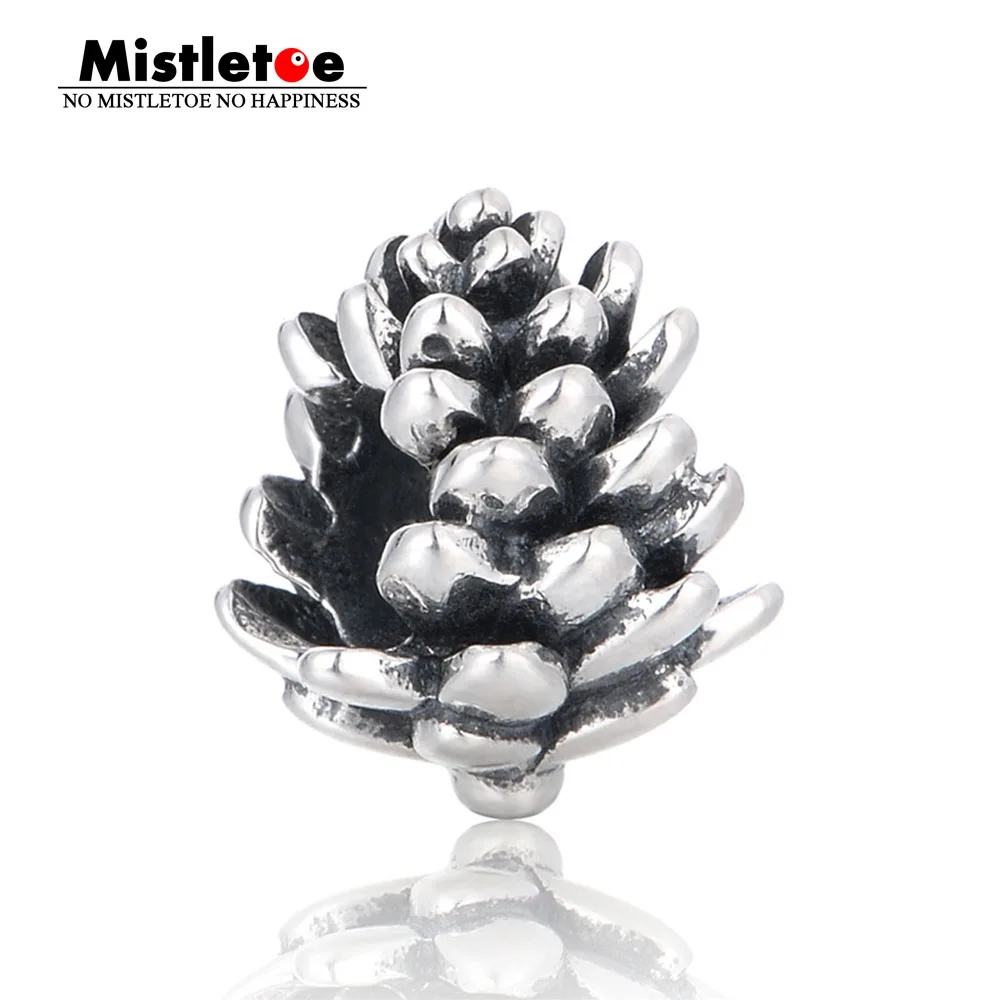 Mistletoe 925 Sterling Silver Pine cone Pinecone Charm Bead Fit European Bracelet Jewelry