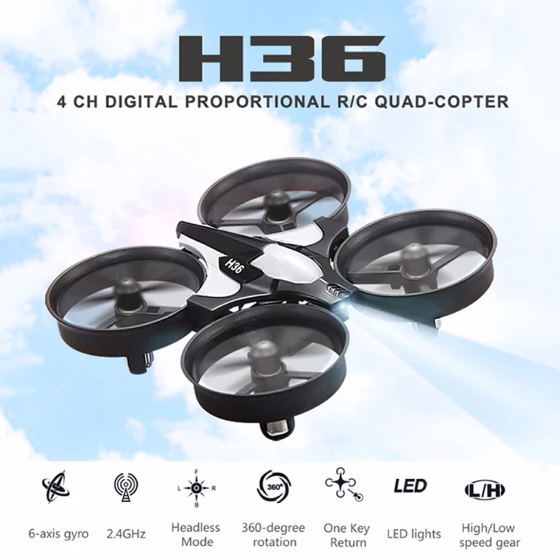 

H36 Mini Drone 2.4G 6 Axis RC Micro Quadcopters 2 Speed With Headless Mode One Key Return Helicopter Waterproof Resistance toys