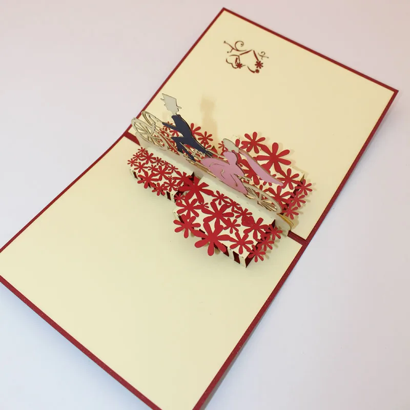  3D Handmade Carving Cycling Bride and Groom Paper Invitation Greeting Cards Wedding Engagement Vale - 32840468469
