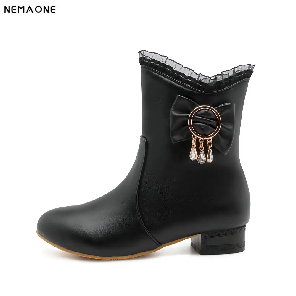 

NEMAONE New sweet girl's ankle boots female low heels women boots flats boots spring autumn women shoes large size 43