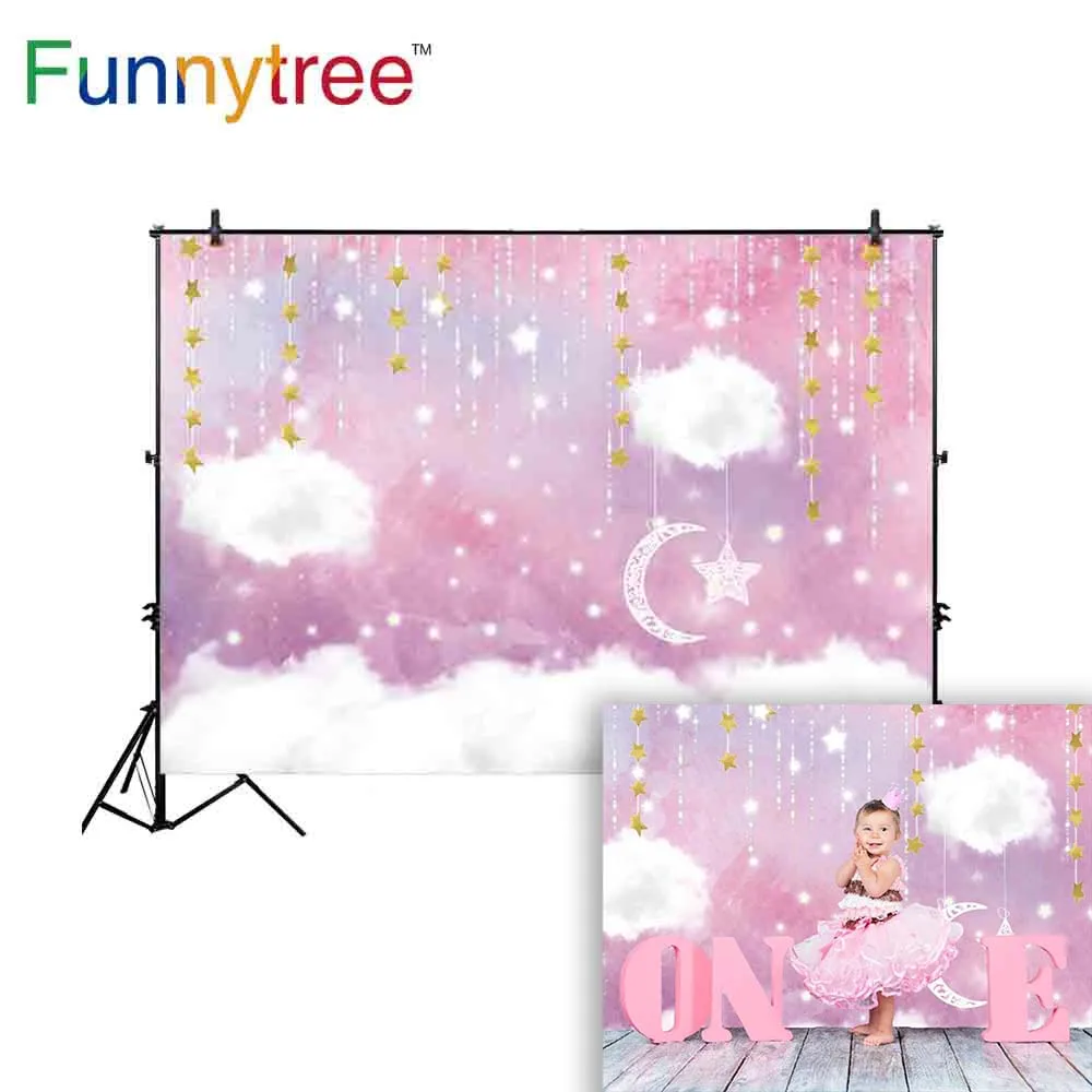 Funnytree фон для фотостудии небо облако звезда розовый девочка ребенок душ день рождения фон фотография фотосессия Фотофон