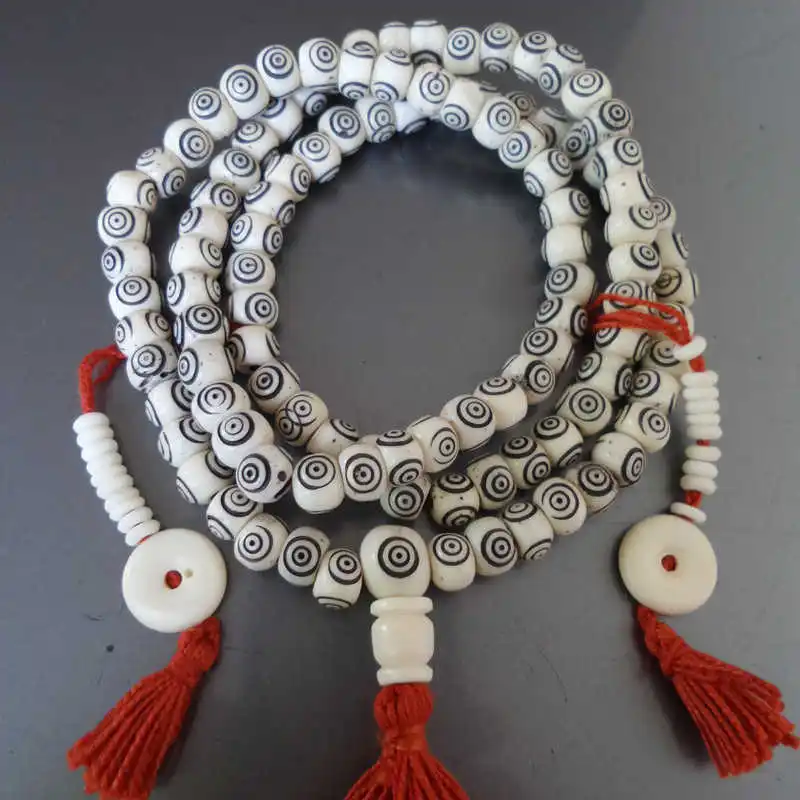 BRO530 кость тибетского яка молитва бусы Mala ручной работы 3 глаза Dzi|yak bone|yak bone beadsbone