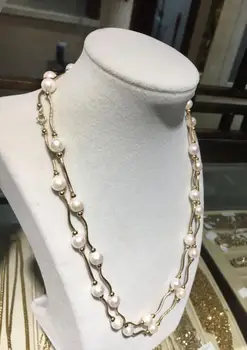 

free shipping Noble jewelry 8-9 beads natural south seas white pearl necklace 34inch