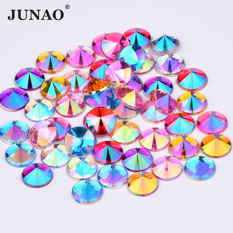 JUNAO 4 5 6 10 мм Разноцветные кристаллы AB Стразы для ногтей Flatback Акриловые стразы круглые хрустальные камни скрапбуковые бусины для одежды
