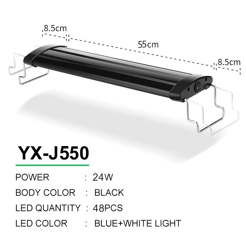 55-70 см 220-240 В светодиодный светильник для аквариума, светильник для аквариума с выдвижными кронштейнами, белый и синий светодиодный s подходит для аквариума - Цвет: YX-J550 Black Body