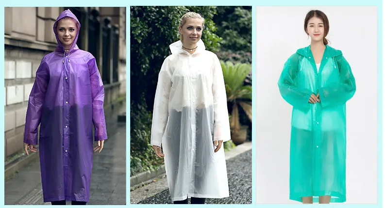 8.Fashion Adult Women Raincoat Rain jacket Outdoor Travel Eva Transparent Rain Gear Poncho Coat Waterproof Long Rainwear