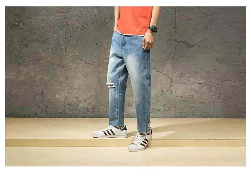 Большие размеры рваные джинсы брюки ковбойские мужские Модные джинсы свободные мешковатые хип-хоп шаровары джоггеры брюки мужские брюки