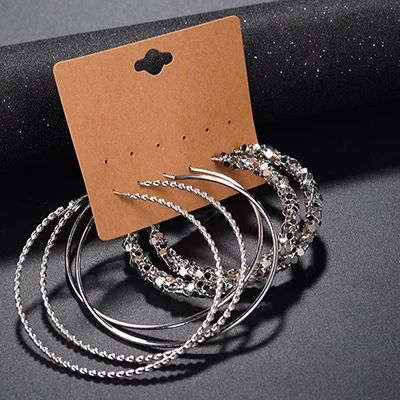 TAFREE 3 pairs/sets Simple Fashion Gold Silver Color Hoop Earrings Exaggerated wafer Circle Earring Punk Girl Set E0084