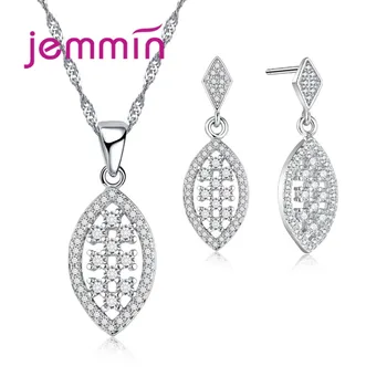 

Leaf Shaped AAA CZ Crystal Pendant Necklace Stud Earrings Jewelry Sets for Female Women Wedding Party