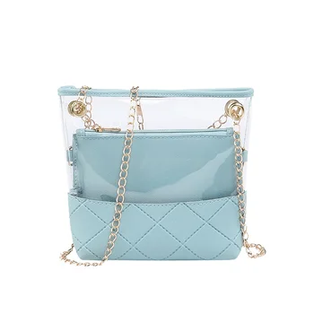 

Fashion women's PVC transparent shoulder bag handbag PU leather solid color canta mini clutch