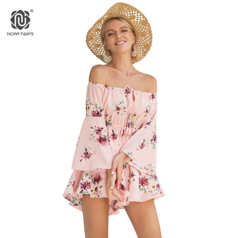 Sweet Pink Playsuit Girls Woman Floral Chiffon Jumpsuit Size S XL Cool