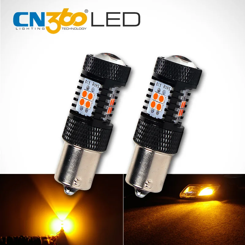 

CN360 2PCS 700Lumens Super Bright SMD3030 Amber Yellow 1156 BA15S Car Auto LED Lamp