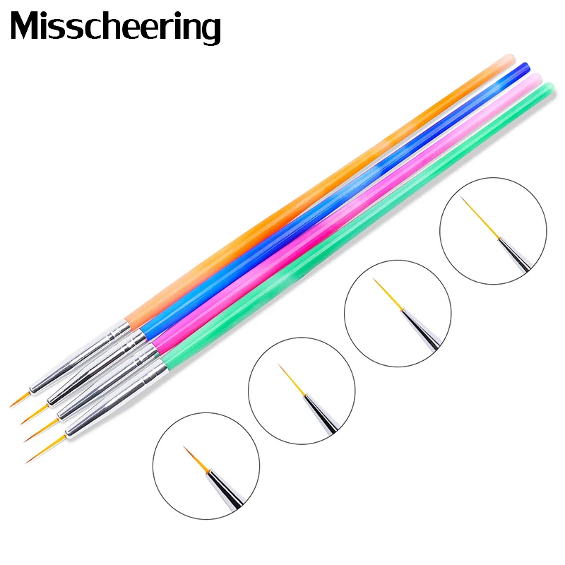 

4Pcs/Set Gradient Colorful Nail Art Brush For Liner Painting Drawing Carving Pen Professional UV Gel Brushes Manicure Tools Set