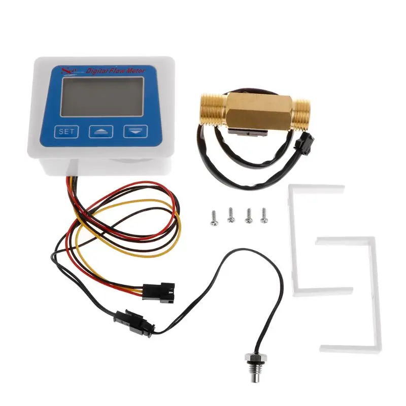 Digital Flow Meter Water Flowmeter Temperature Time Record with G1/2 Flow sensor